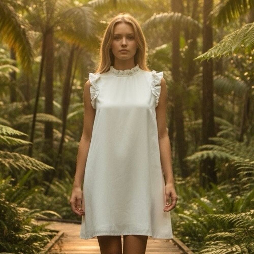Ted Baker Ruffled Sleeveless Boxy Reception Graduation White Mini Dress Size 4